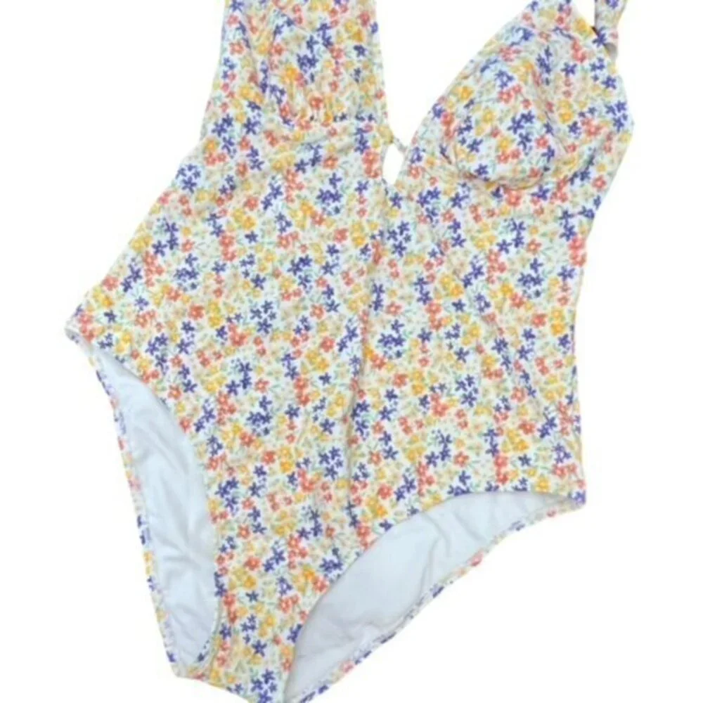 Shade & Shore Women's Ruffle Shoulder Plunge One Piece Swimsuit Ditsy‎ Floral XL